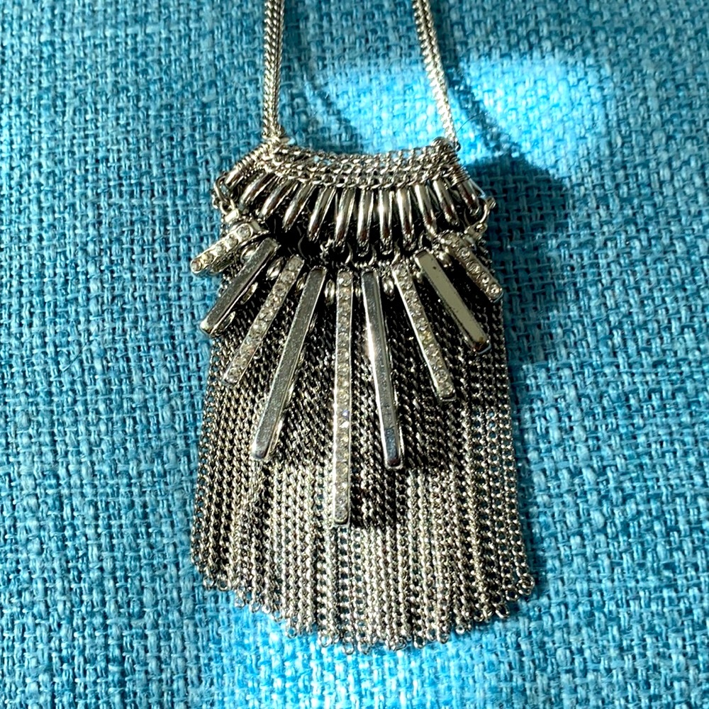 WHBM necklace with crystal and chain pendant. 40” long plus 2” ext